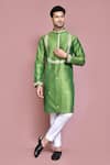 Buy_Aryavir Malhotra_Green Raw Silk Embroidered Floral Kurta With Pyjama _at_Aza_Fashions