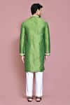 Shop_Aryavir Malhotra_Green Raw Silk Embroidered Floral Kurta With Pyjama _at_Aza_Fashions