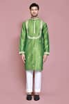 Buy_Aryavir Malhotra_Green Raw Silk Embroidered Floral Kurta With Pyjama _Online_at_Aza_Fashions