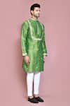 Aryavir Malhotra_Green Raw Silk Embroidered Floral Kurta With Pyjama _at_Aza_Fashions