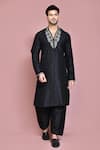 Buy_Aryavir Malhotra_Black Raw Silk Embroidered Bead Neckline Neck Kurta Set _at_Aza_Fashions