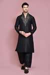 Buy_Aryavir Malhotra_Black Raw Silk Embroidered Resham Neckline Kurta Set _at_Aza_Fashions