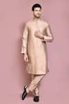 Buy_Aryavir Malhotra_Rose Gold Raw Silk Solid Stand Collar Kurta With Pant _at_Aza_Fashions