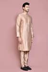 Aryavir Malhotra_Rose Gold Raw Silk Solid Stand Collar Kurta With Pant _at_Aza_Fashions