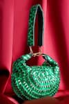 Buy_A Clutch Story_Green Rhinestones Embellished Raw Silk Bag _at_Aza_Fashions