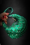 A Clutch Story_Green Rhinestones Embellished Raw Silk Bag _Online_at_Aza_Fashions