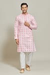 Buy_Arihant Rai Sinha_Pink Kurta Cotton Printed Thread Embroidered And Aligadi Pant Set _at_Aza_Fashions