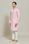 Arihant Rai Sinha_Pink Kurta Cotton Printed Thread Embroidered And Aligadi Pant Set _Online_at_Aza_Fashions