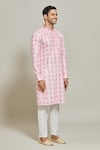 Buy_Arihant Rai Sinha_Pink Kurta Cotton Printed Thread Embroidered And Aligadi Pant Set _Online_at_Aza_Fashions