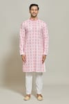 Arihant Rai Sinha_Pink Kurta Cotton Printed Thread Embroidered And Aligadi Pant Set _at_Aza_Fashions