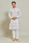 Buy_Arihant Rai Sinha_Multi Color Kurta Cotton Printed Geometric Embroidered And Aligadi Pant Set _at_Aza_Fashions