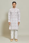 Arihant Rai Sinha_Multi Color Kurta Cotton Printed Geometric Embroidered And Aligadi Pant Set _Online_at_Aza_Fashions