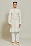 Arihant Rai Sinha_Yellow Cotton Embroidered Sequin Printed Kurta _Online_at_Aza_Fashions