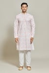 Arihant Rai Sinha_Pink Kurta Cotton Printed Thread Embroidered And Aligadi Pant Set _Online_at_Aza_Fashions