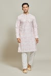 Buy_Arihant Rai Sinha_Pink Kurta Cotton Printed Thread Embroidered And Aligadi Pant Set _Online_at_Aza_Fashions