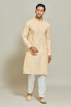 Buy_Arihant Rai Sinha_Yellow Kurta Cotton Printed Thread Abstract And Sequin Work & Aligadi Pant Set _at_Aza_Fashions