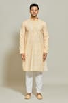 Arihant Rai Sinha_Yellow Kurta Cotton Printed Thread Abstract And Sequin Work & Aligadi Pant Set _Online_at_Aza_Fashions