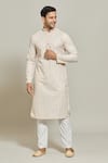 Buy_Arihant Rai Sinha_Beige Kurta Cotton Printed Thread Abstract Sequin Work And Aligadi Pant Set _at_Aza_Fashions