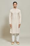 Arihant Rai Sinha_Beige Kurta Cotton Printed Thread Abstract Sequin Work And Aligadi Pant Set _Online_at_Aza_Fashions