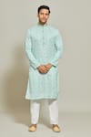 Buy_Arihant Rai Sinha_Blue Kurta Cotton Printed Geometric And Aligadi Pant Set _at_Aza_Fashions