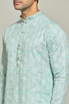 Arihant Rai Sinha_Blue Kurta Cotton Printed Geometric And Aligadi Pant Set _at_Aza_Fashions