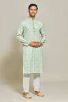 Buy_Arihant Rai Sinha_Green Cotton, Silk Embroidery Geomteric Print Kurta And Aligadi Pant Set_Online_at_Aza_Fashions