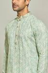 Arihant Rai Sinha_Green Cotton, Silk Embroidery Geomteric Print Kurta And Aligadi Pant Set_at_Aza_Fashions
