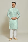 Buy_Arihant Rai Sinha_Green Kurta Cotton Printed Geometric Thread Embroidered And Aligadi Pant Set _at_Aza_Fashions