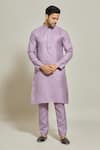 Buy_Arihant Rai Sinha_Purple Premium Linen Cotton Plain Embroidered Placket Kurta And Aligadi Pant Set _at_Aza_Fashions