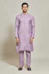 Arihant Rai Sinha_Purple Premium Linen Cotton Plain Embroidered Placket Kurta And Aligadi Pant Set _Online_at_Aza_Fashions