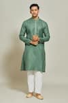 Buy_Arihant Rai Sinha_Green Kurta Premium Linen Cotton Plain Embroidered Placket And Aligadi Pant Set _at_Aza_Fashions