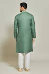 Shop_Arihant Rai Sinha_Green Kurta Premium Linen Cotton Plain Embroidered Placket And Aligadi Pant Set _at_Aza_Fashions