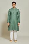 Buy_Arihant Rai Sinha_Green Kurta Premium Linen Cotton Plain Embroidered Placket And Aligadi Pant Set _Online_at_Aza_Fashions