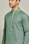 Arihant Rai Sinha_Green Kurta Premium Linen Cotton Plain Embroidered Placket And Aligadi Pant Set _at_Aza_Fashions