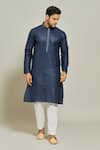 Buy_Arihant Rai Sinha_Blue Linen, Cotton Embroidery Placket Straight Kurta _Online_at_Aza_Fashions