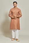 Buy_Arihant Rai Sinha_Brown Kurta Premium Linen Embroidered Placket And Collar With Aligadi Pant _at_Aza_Fashions