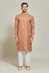 Buy_Arihant Rai Sinha_Brown Kurta Premium Linen Embroidered Placket And Collar With Aligadi Pant _Online_at_Aza_Fashions