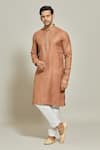 Shop_Arihant Rai Sinha_Brown Kurta Premium Linen Embroidered Placket And Collar With Aligadi Pant _Online_at_Aza_Fashions