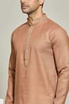 Arihant Rai Sinha_Brown Kurta Premium Linen Embroidered Placket And Collar With Aligadi Pant _at_Aza_Fashions