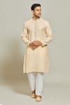 Buy_Arihant Rai Sinha_Beige Kurta Premium Linen Cotton Plain Straight And Aligadi Pant Set_at_Aza_Fashions