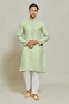 Buy_Arihant Rai Sinha_Green Kurta Premium Linen Cotton Plain Band Collar And Aligadi Pant Set _at_Aza_Fashions