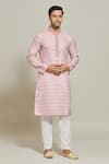 Buy_Arihant Rai Sinha_Pink Kurta  Aligadhi Pant Art Silk Print Quad Burst Set _at_Aza_Fashions