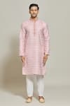 Arihant Rai Sinha_Pink Kurta  Aligadhi Pant Art Silk Print Quad Burst Set _Online_at_Aza_Fashions