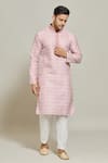 Buy_Arihant Rai Sinha_Pink Kurta  Aligadhi Pant Art Silk Print Quad Burst Set _Online_at_Aza_Fashions