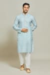 Buy_Arihant Rai Sinha_Blue Kurta  Aligadhi Pant Art Silk Print Geometric Bloom Set _at_Aza_Fashions