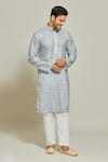 Buy_Arihant Rai Sinha_Grey Kurta  Aligadhi Pant Art Silk Print Vine Geometric Set _at_Aza_Fashions