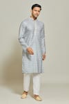 Buy_Arihant Rai Sinha_Grey Kurta  Aligadhi Pant Art Silk Print Vine Geometric Set _Online_at_Aza_Fashions