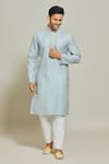 Buy_Arihant Rai Sinha_Blue Kurta  Aligadhi Pant Art Silk Print Persian Jaal Set _at_Aza_Fashions