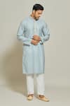 Buy_Arihant Rai Sinha_Blue Kurta  Aligadhi Pant Art Silk Print Persian Jaal Set _Online_at_Aza_Fashions