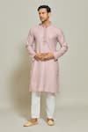 Buy_Arihant Rai Sinha_Pink Kurta  Aligadhi Pant Art Silk Print Sheesh Jaal Set _at_Aza_Fashions